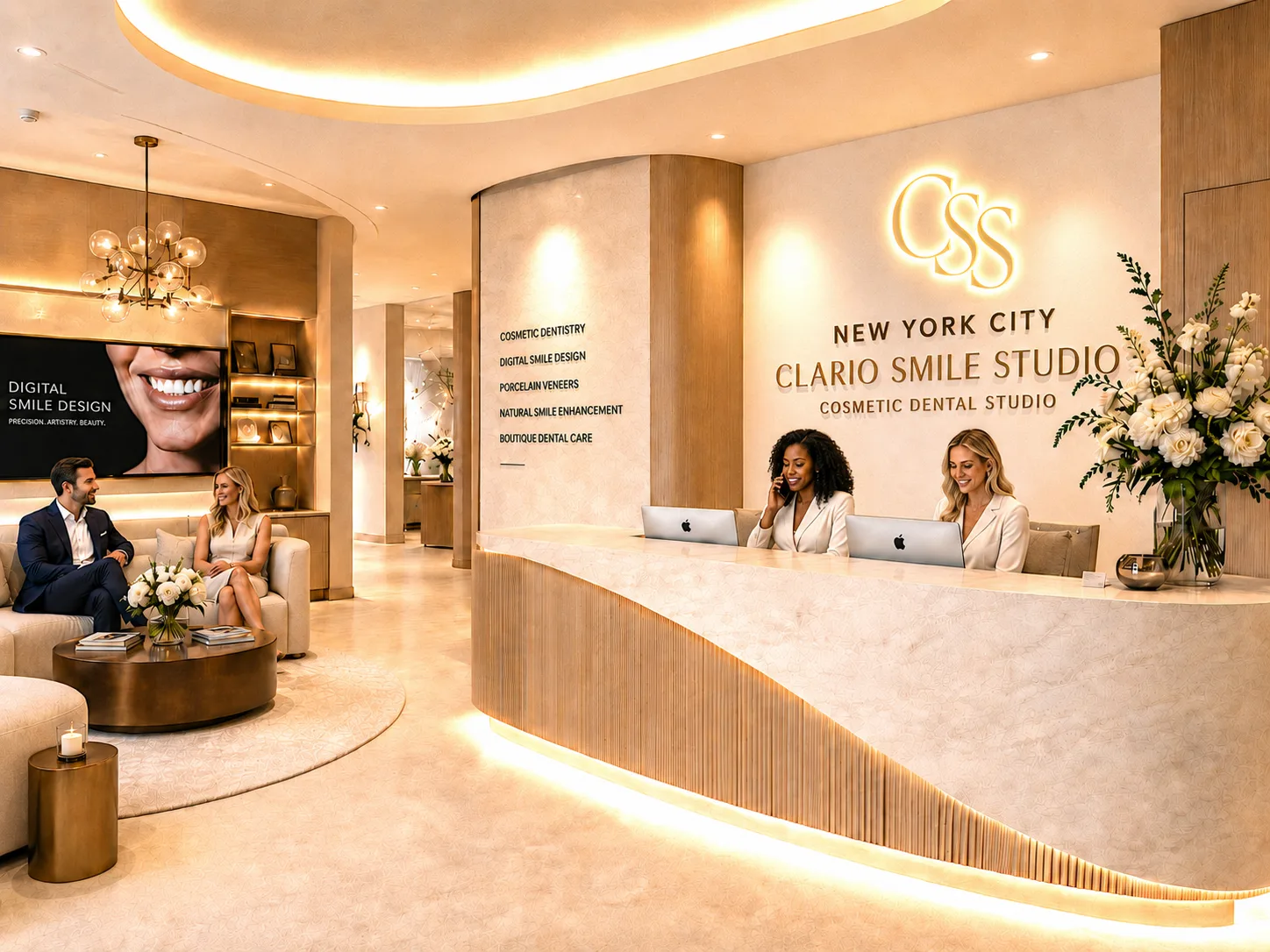 The reception of Clario Smile Studio — a boutique cosmetic dental studio