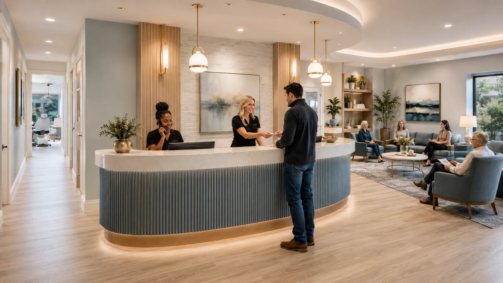 The light‑filled reception of Clario Smile Studio in New York City